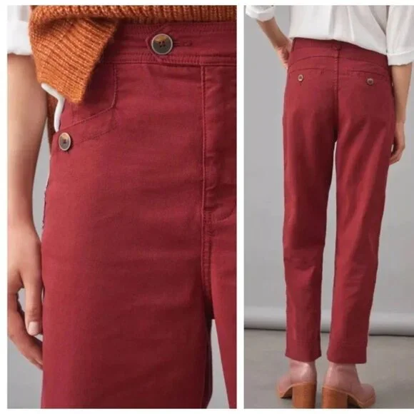 Anthropologie Pants Women Size 6 Maroon Red Ankle Side Striped - Picture 3 of 15